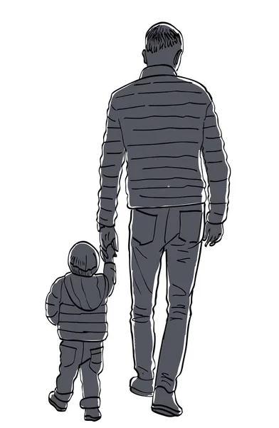 シルエットのベクトルイメージ父親と彼の赤ちゃんが散歩に歩いて — ストックベクタ