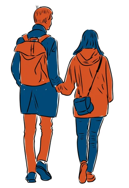 Vector Drawing Students Couple Walking Street Stock Illustration