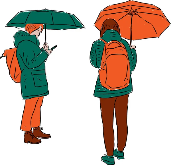 Vector Image Student Standing Umbrellas — Stock Vector