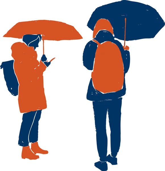 Vector Image Silhouettes Students Standing Umbrellas — Stock Vector