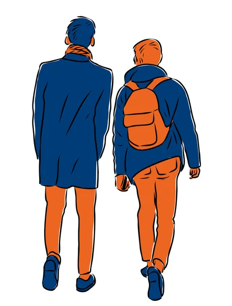 Imagen Vectorial Hombres Jóvenes Caminando Por Calle — Vector de stock