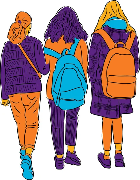 Vector Image Teen Students Going School — Stock Vector
