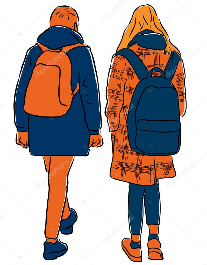 Vector image of teens students walking down street