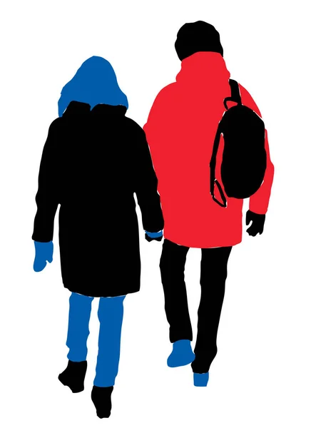 Vector Drawing Silhouettes Couple Citizens Walking Street Together — Stock Vector