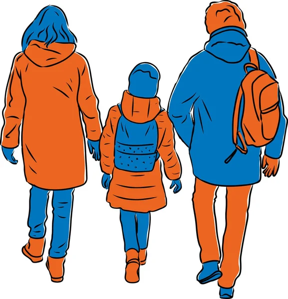 Ilustração Vetorial Dos Pais Com Sua Filha Andando Livre Juntos — Vetor de Stock