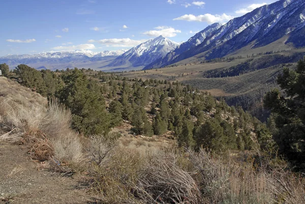 Alpine scene with snow capped mountains in the Eastern Sierra near Yosemite National park, Sierra Nevada Mountains, California — Stock Photo, Image