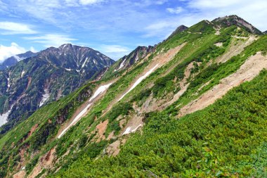 Japonya Alps of Chubu Sangaku Milli Parkı, bir gün tren yolculuğu Tokyo ve kayak ve kış ve hiking ve yaz aylarında tırmanma snowboard için popüler bir yer.