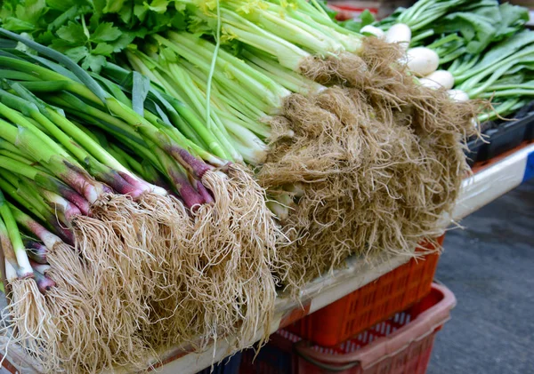 Aliments Rue Avec Divers Légumes Frais Vendre Sur Marché Asiatique — Photo