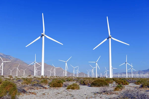 Turbinas Eólicas Que Crean Energía Renovable Parques Eólicos Desierto Con — Foto de Stock