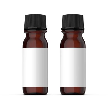 Beyaz Arkaplanda İki Kahverengi Tıbbi Şişe Etiketi