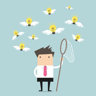 Bir ampul fikir yakalamaya çalışıyor işadamı