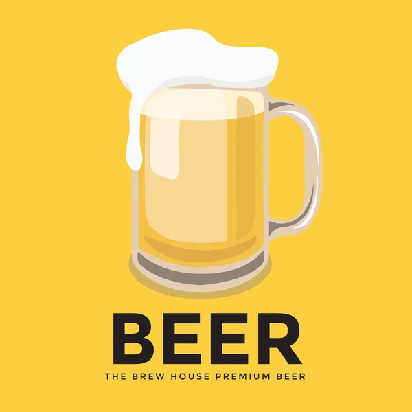 Glas öl med skum på gul bakgrund — Stock vektor