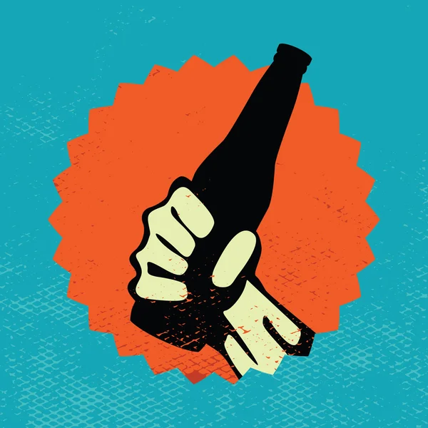 Beer bottle in hand vintage style — Stock Vector