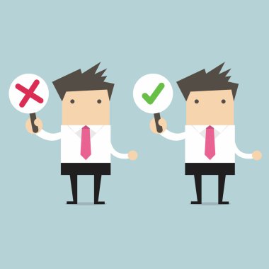 Doğru ve yanlış işaretler ile işadamı