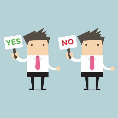 Evet ve hayır işareti olan işadamı