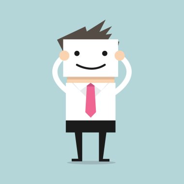 İşadamı gülümseme maskesi tutarak gerçek yüzünü gizlemek