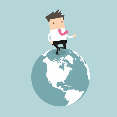 Küre üzerinde çalışan iş adamı. iş yenilik ve geliştirme kavramı