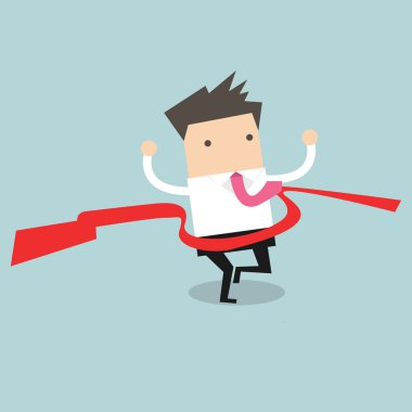 İş adamı bitiş çizgisini geçiyor, bir yarışma kazandı.