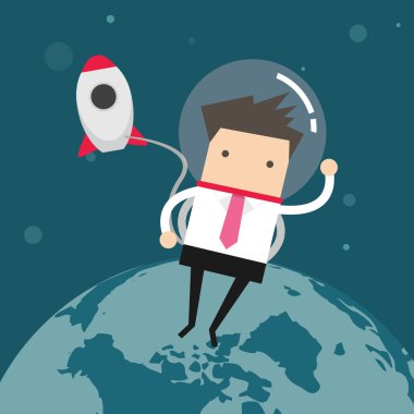 Uzayda bir roket dışında iş adamı