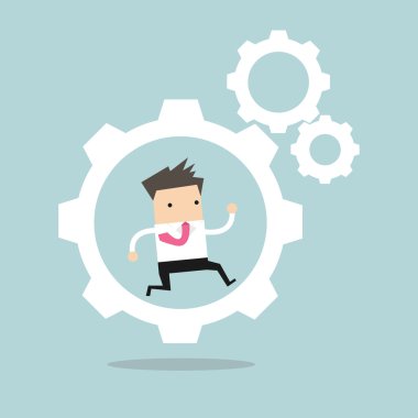 İşadamı dişli makine çalışıyor