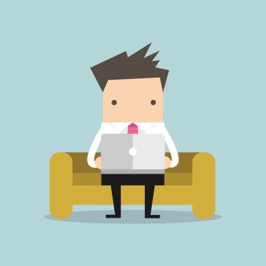 İşadamı ile oda ve ofis kanepe bilgisayar notebook