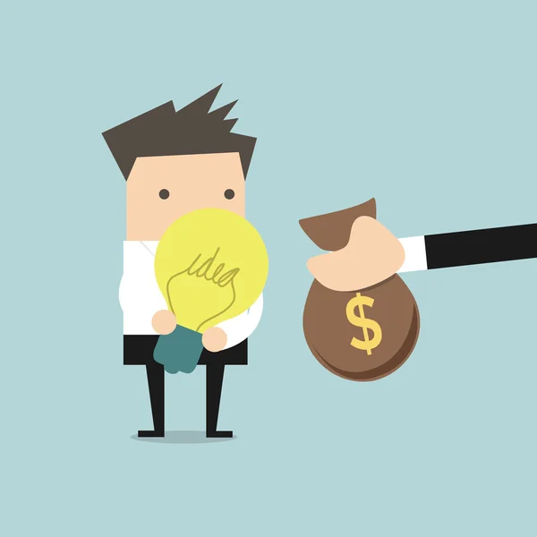 Homme d'affaires payer de l'argent pour acheter une idée, illustration vectorielle de trading . — Image vectorielle