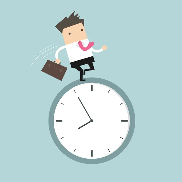 Businessman running on clock — Stock Vector