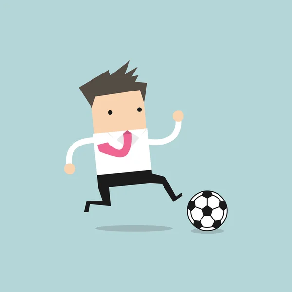 Hombre de negocios jugador de fútbol corriendo con la pelota — Vector de stock