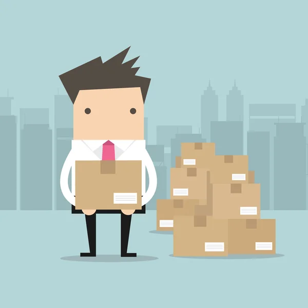 Businessman holding a box for shipping, vector — Stock vektor