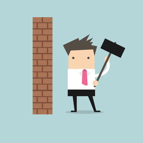Businessman breaking wall with hammer vector — Stock vektor
