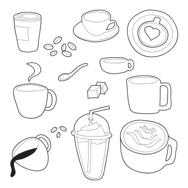 kahve doodle vektör set