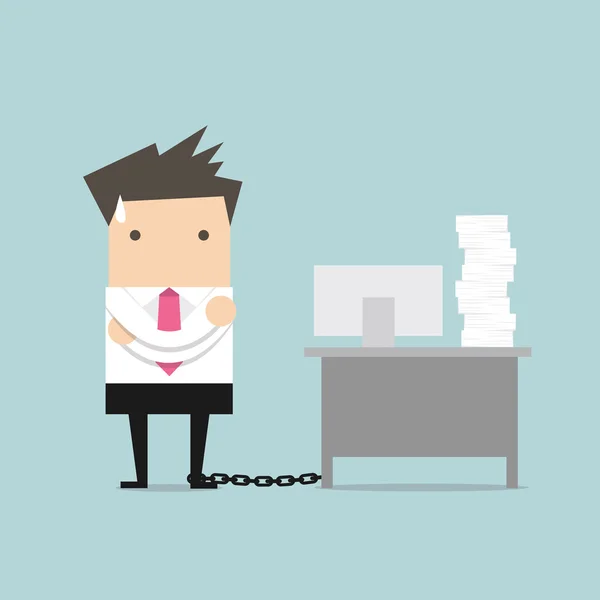 Businessman chained to the desk vector — Stock vektor