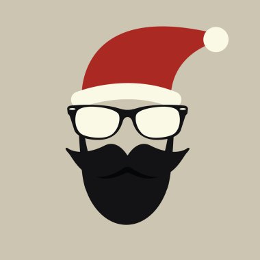 hipster-santa siluet santa şapka, havacı güneş gözlüğü ve sakal