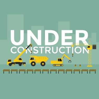 Yapım aşamasında metin vektör Yapı İnşaat site vinç