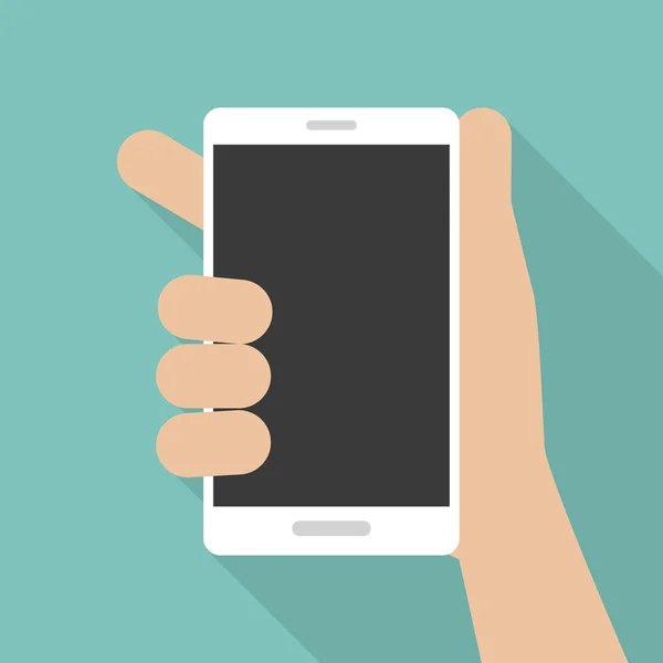 Mobile phone in hand, flat style. Vector illustration — ストックベクタ