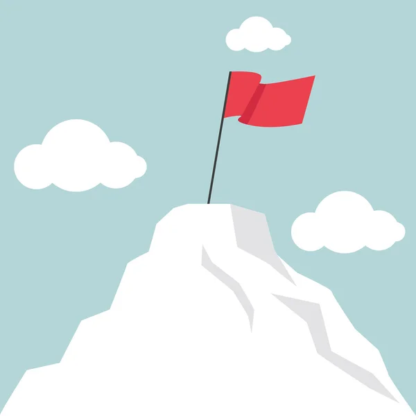 Flag marks the top of the mountain landscape vector illustration — ストックベクタ