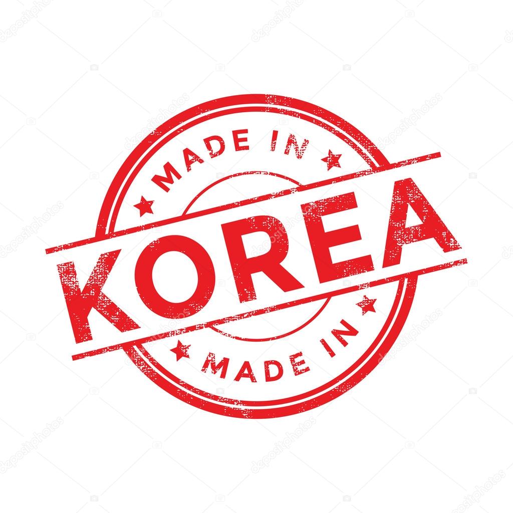 Made in Korea red vector graphic. Round rubber stamp isolated on white background. With vintage texture.