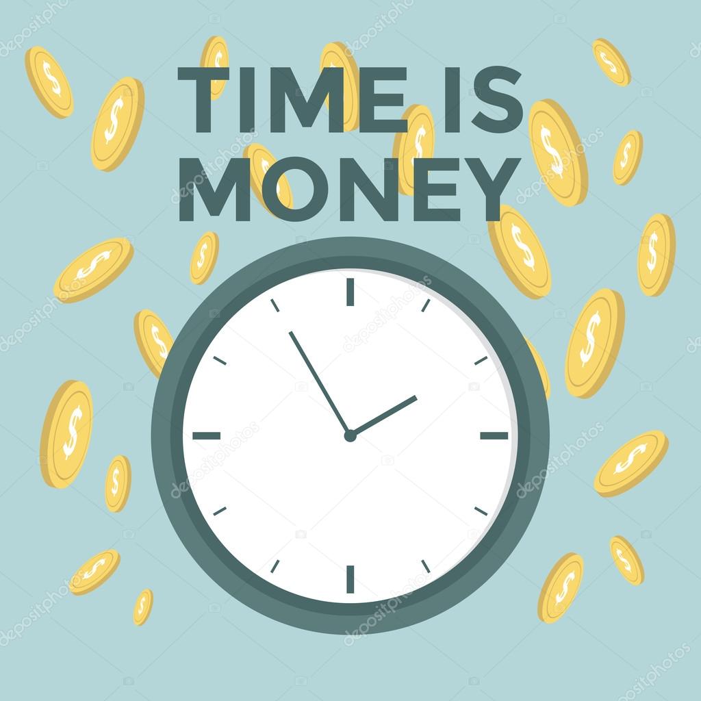 Flat time is money concept background. Money saving