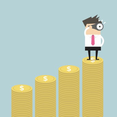 İşadamı para grafik üzerinde gelecekte arıyorum.