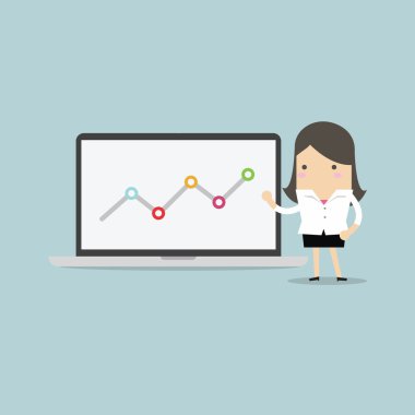 Dizüstü bilgisayar grafiğinde işaret işkadını.