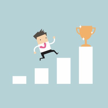 İşadamı tırmanma merdiveni başarı için. İş ve yaşam başarılı olmak için motivasyon ve hedef kavramı.