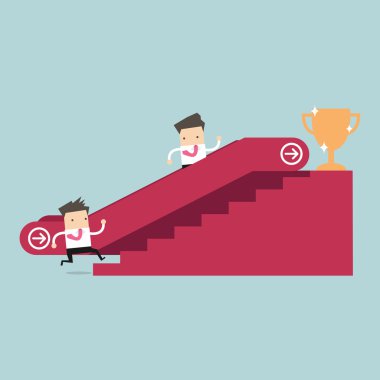 İşadamı başarı ödülü ve merdiven çıkma başka bir adam yürüyen edecek