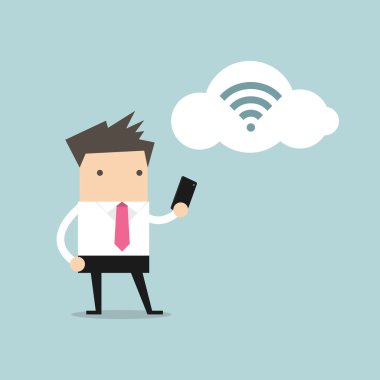 Smartphone ve bulut üzerinde wifi ile işadamı