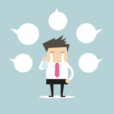 Balon metni ile negatif yorum hakkında ağlamaya işadamı