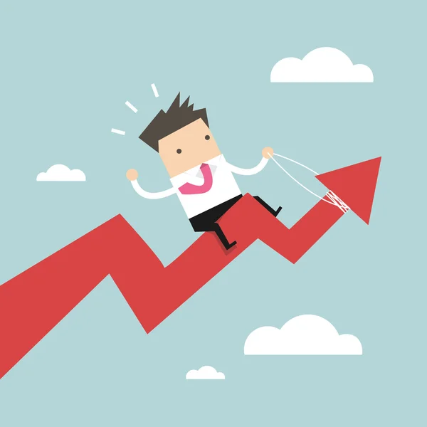 Businessman Riding Success Arrow Graph — Stock Vector