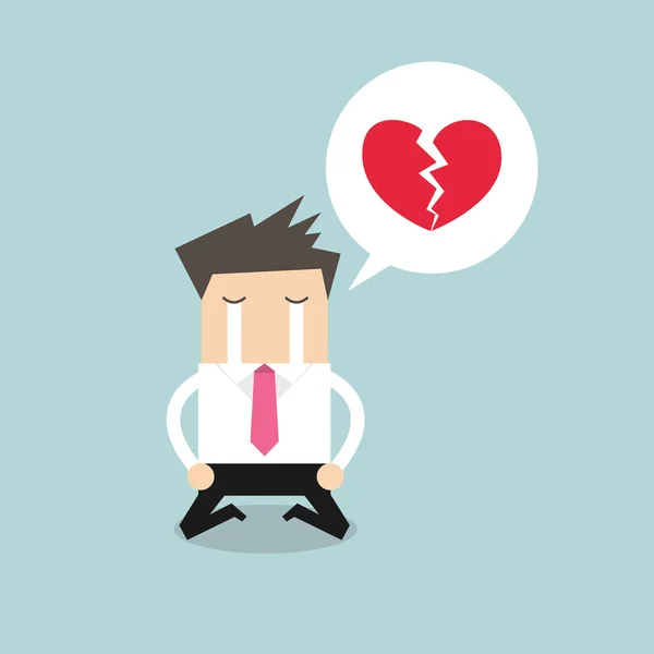 Businessman Crying Broken Heart — Stock Vector