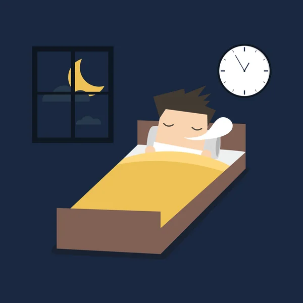 Man is sleeping on the bed. — Stock Vector