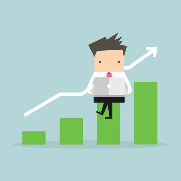 Empresario con cuaderno y gráfico de crecimiento de comprobación . — Archivo Imágenes Vectoriales