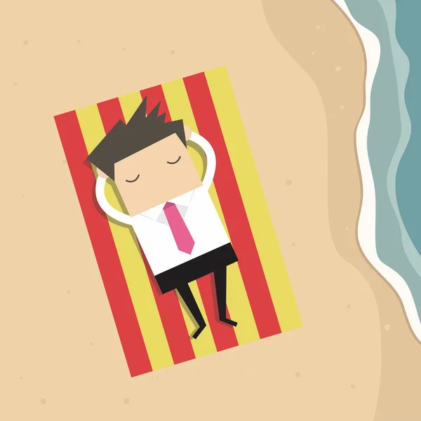 Homme d'affaires endormi à la plage de bord de mer été en vacances — Image vectorielle