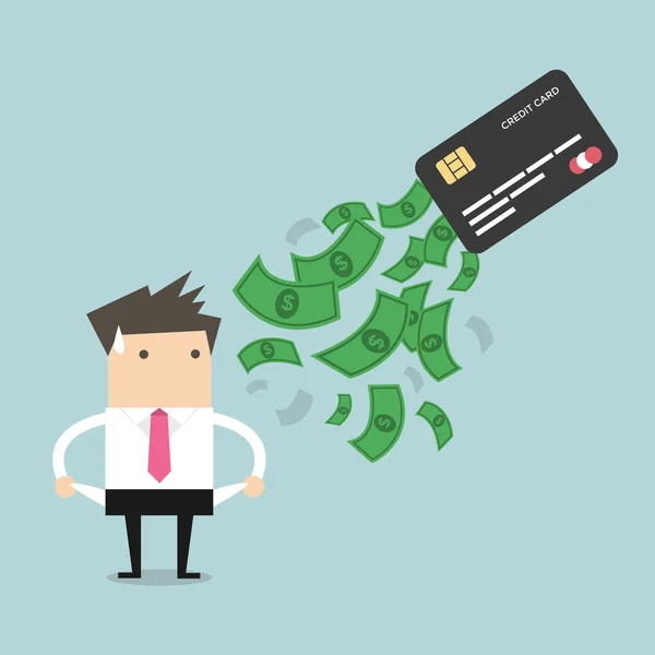 Zakenman geen geld. schuld van de creditcard. concept van schuld — Stockvector
